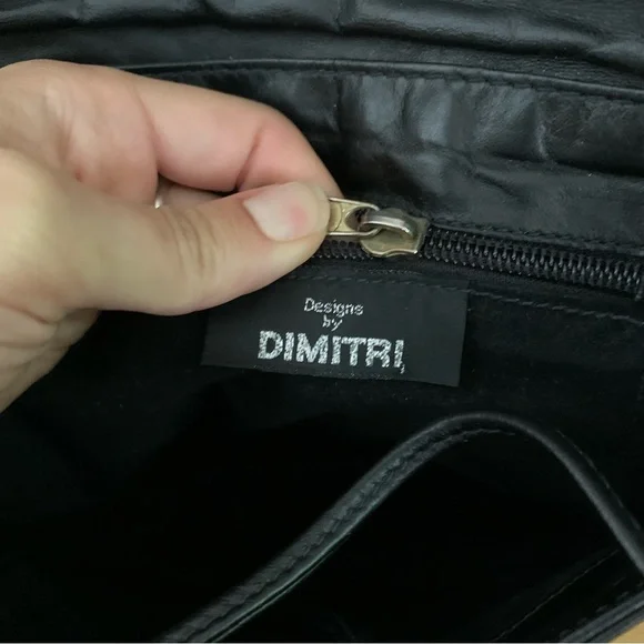 Vintage black leather clutch or crossbody purse with french coins - Picture 5 of 9